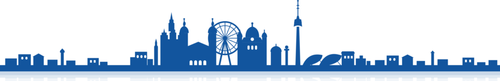 München Skyline in Blau als Symbol für Finanzierungsberatung in München
